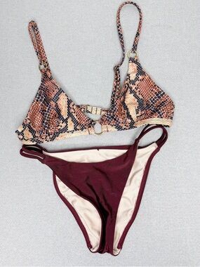 Blackbough Snake Print Bikini Top with Burgundy‎ Bottom Size Small